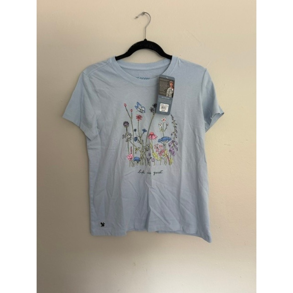 Life is Good Womens Crusher Tee Relaxed Wildflower Cloud Blue T-Shirt Size M NEW